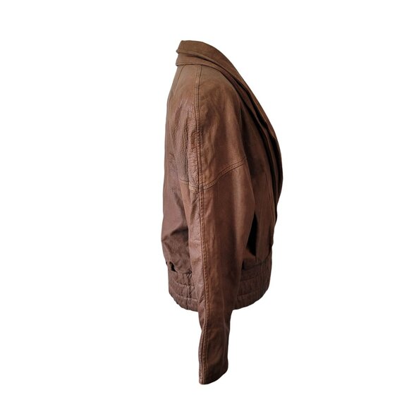Vintage Charley's Leather Jacket Short Snap Closure Slit Side Pockets Size Small - Picture 4 of 12